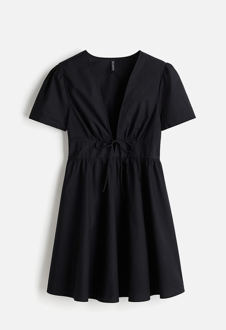 H&M - V-neck cotton poplin dress - black