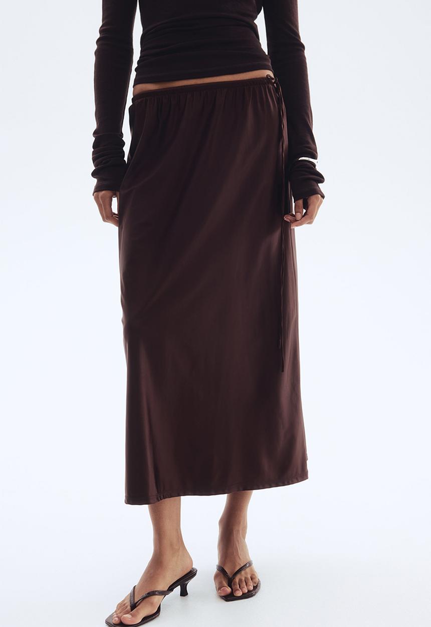 H&M - Drawstring-detail skirt - dark brown 