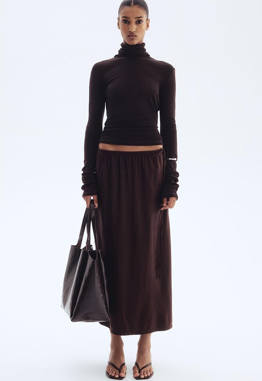 H&M - Drawstring-detail skirt - dark brown 