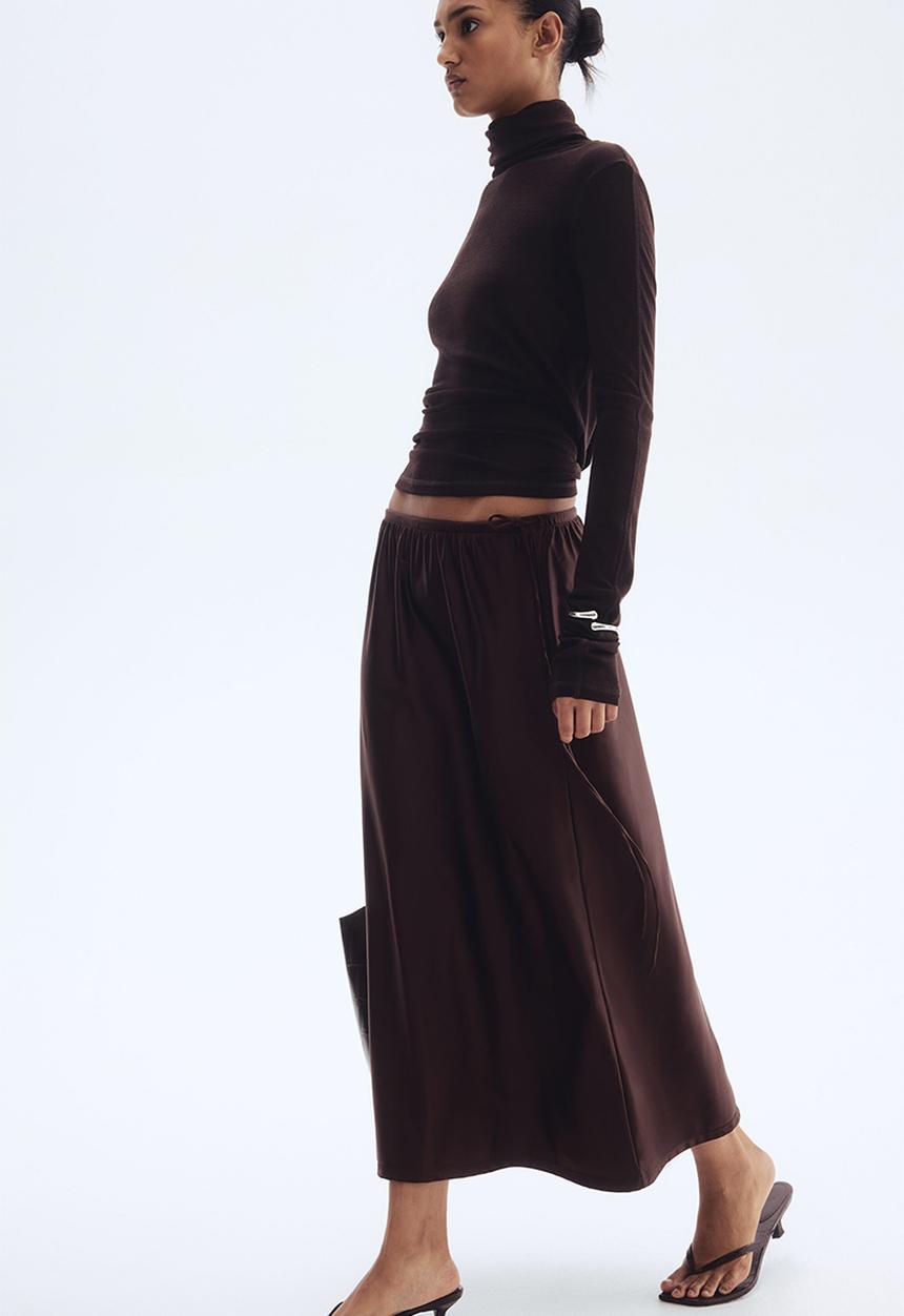 H&M - Drawstring-detail skirt - dark brown 