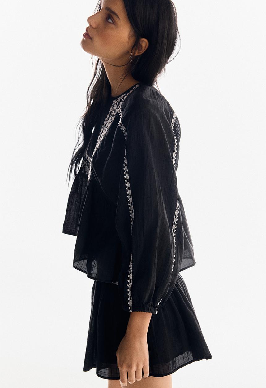 papier Holic Blouse ブラック 極美品 cotton satin - mock neck blouse - / black - PUKU
