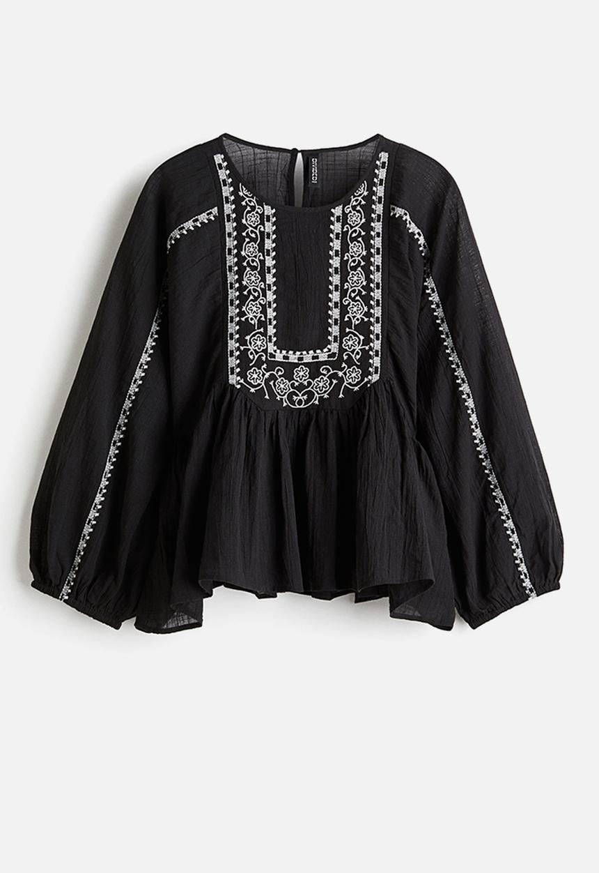 H&M - Embroidered blouse - black