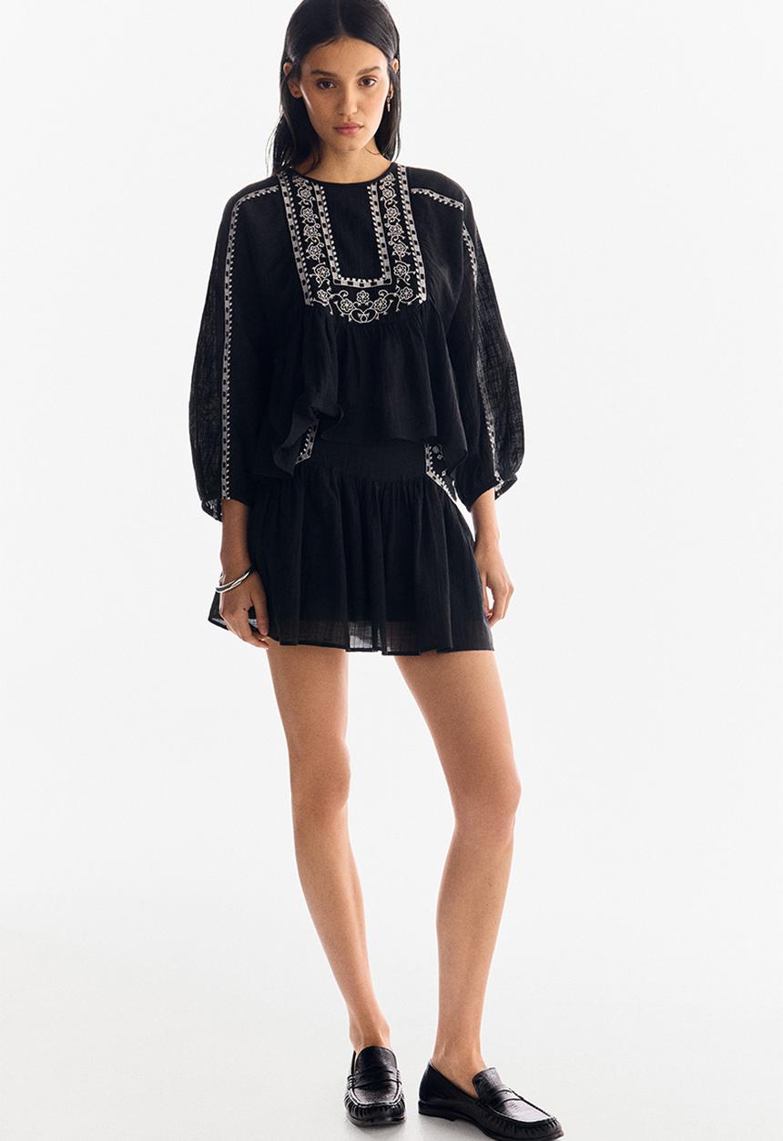 H&M - Embroidered blouse - black