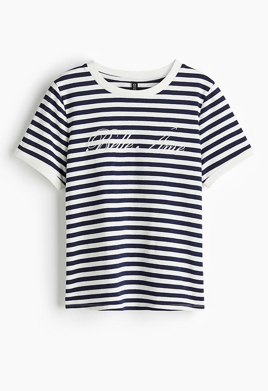 H&M - Cotton T-shirt - white/striped 