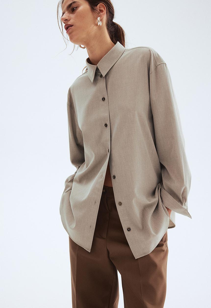 H&M - Oversized shirt - beige marl 