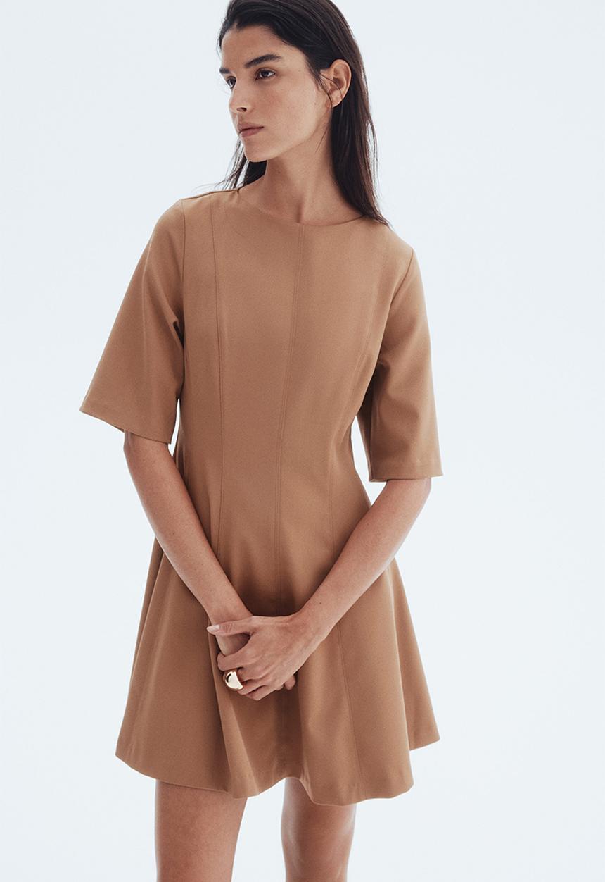 H&M - Waisted twill dress - dark beige