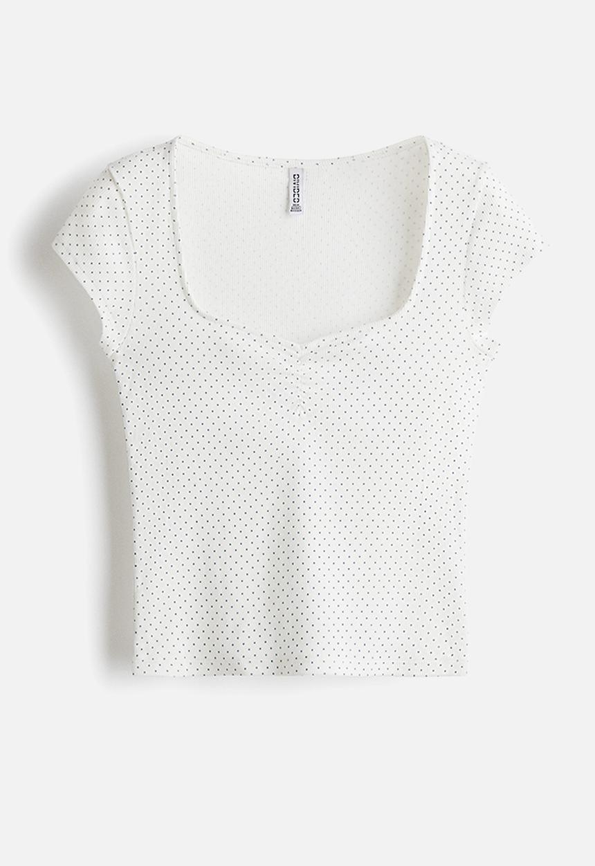 H&M - Ribbed T-shirt - white/spotted