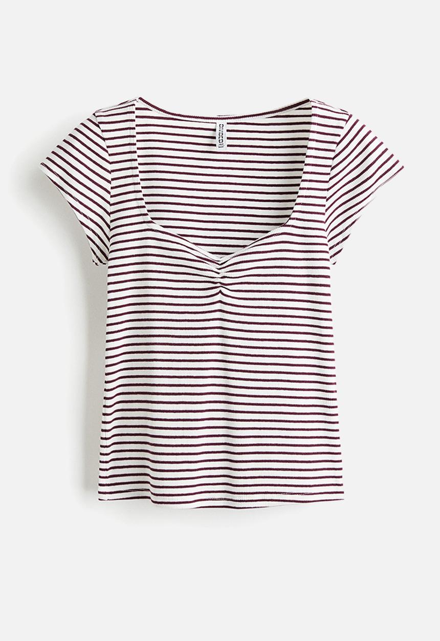 H&M - Ribbed T-shirt - white/striped
