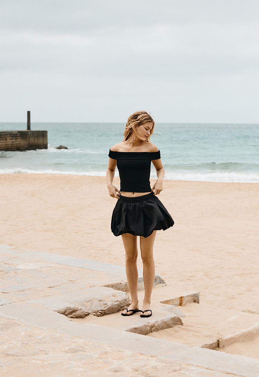 H&M - Ribbed off-the-shoulder top - black