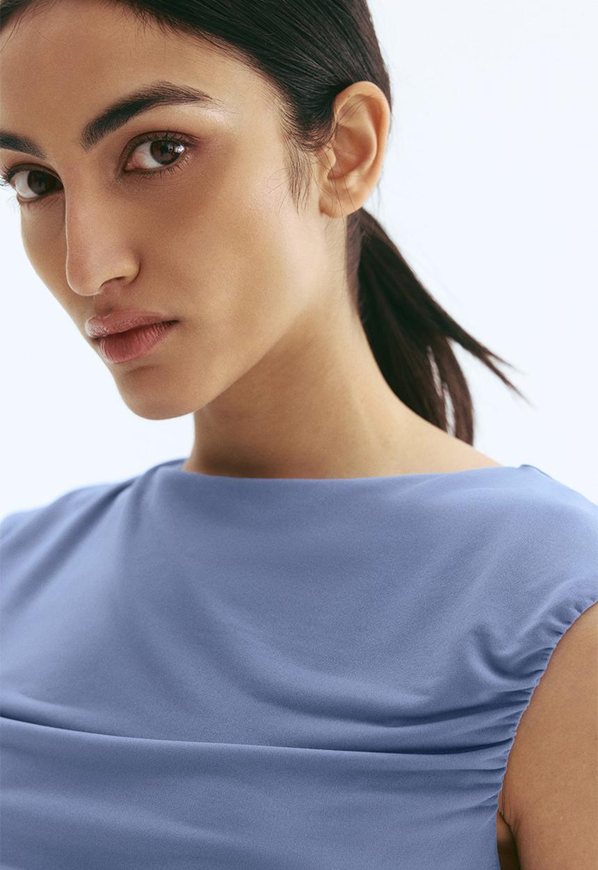 H&M - Draped cap-sleeved top - dusty blue