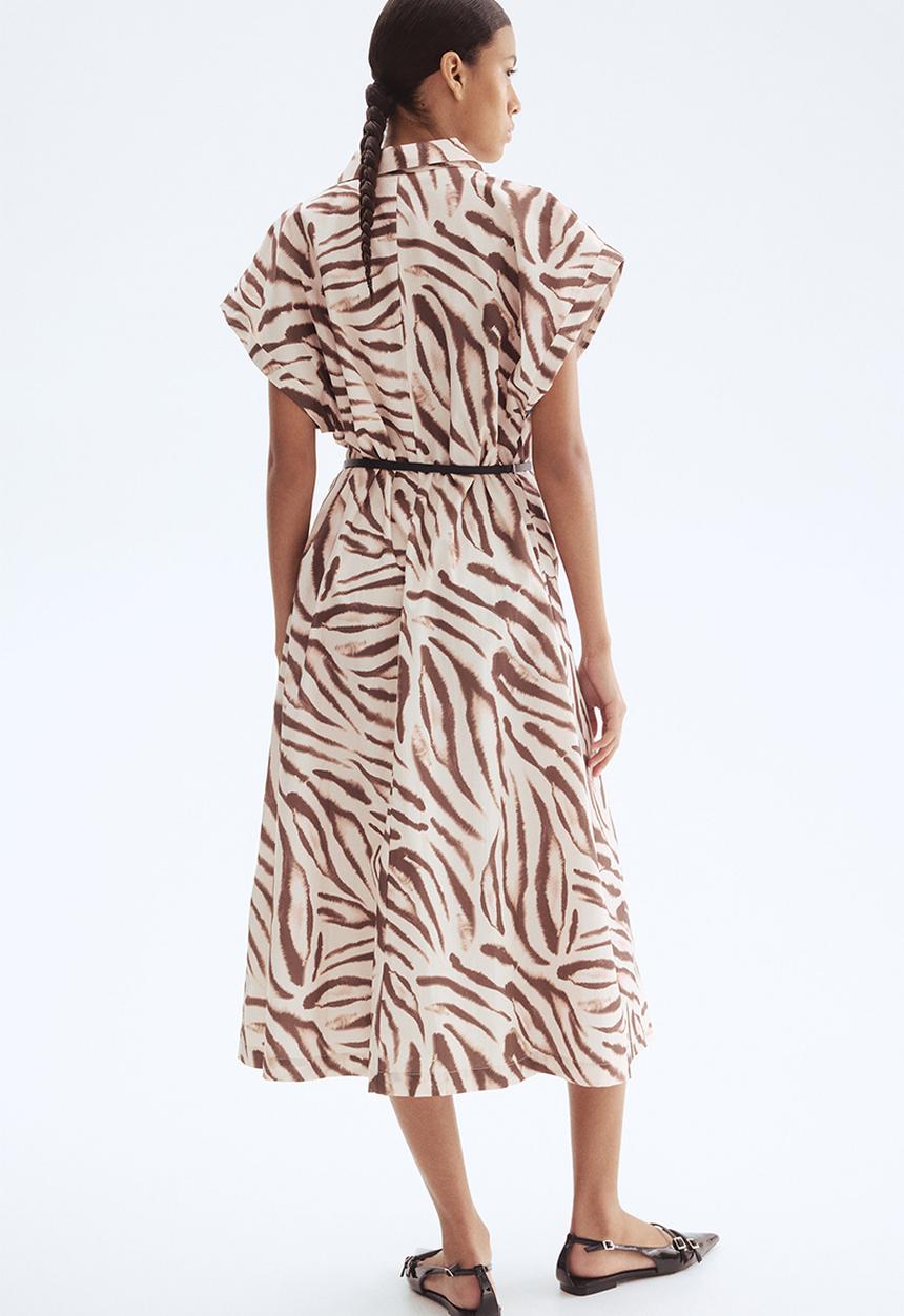 H&M - Belted poplin dress - light beige zebra print