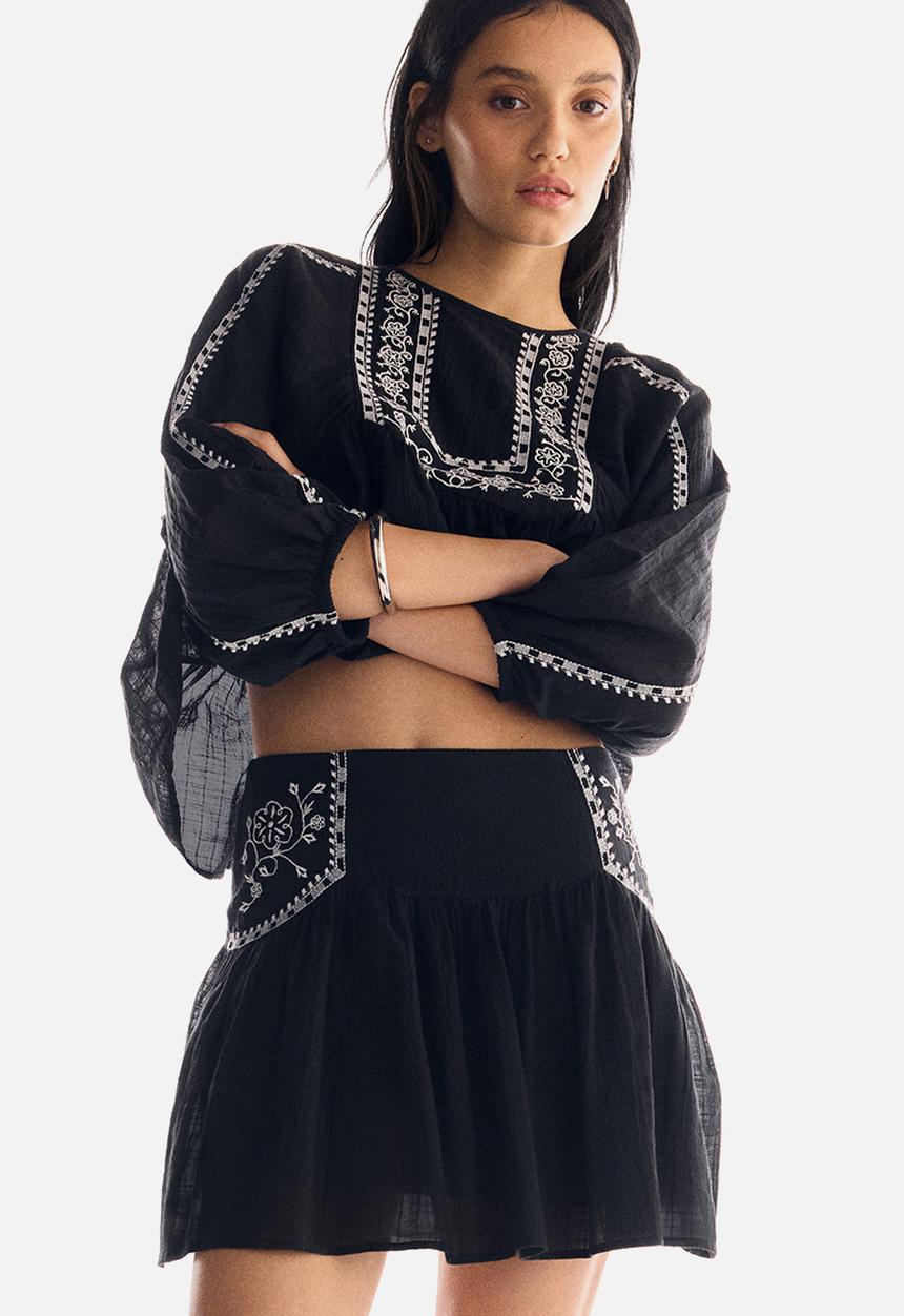 Embroidered skirt - black - 1296515001