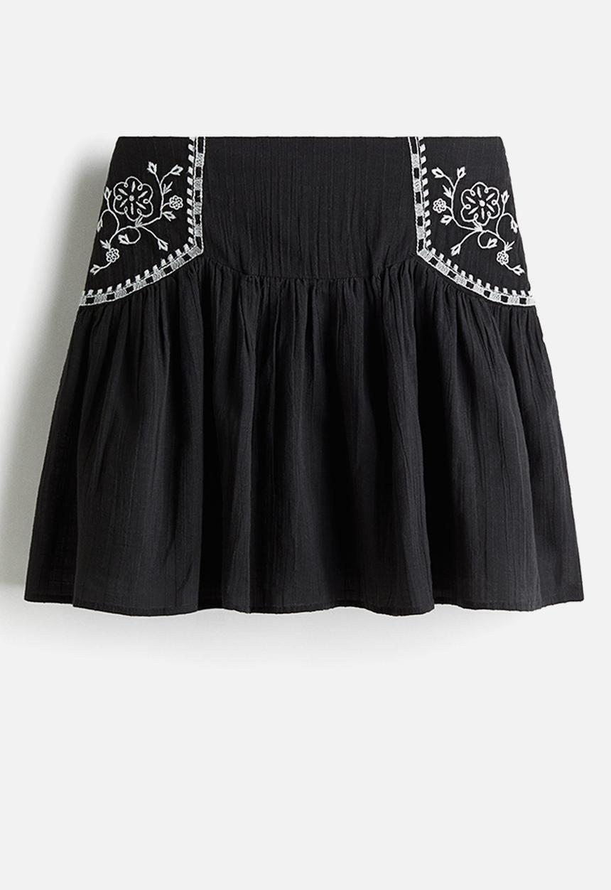 H&M - Embroidered skirt - black