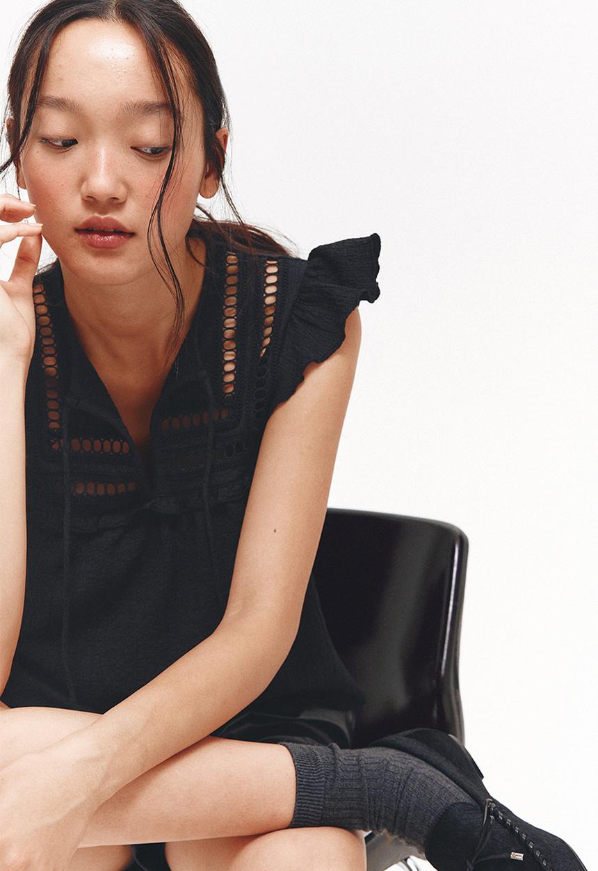 H&M - Textured jersey top - black