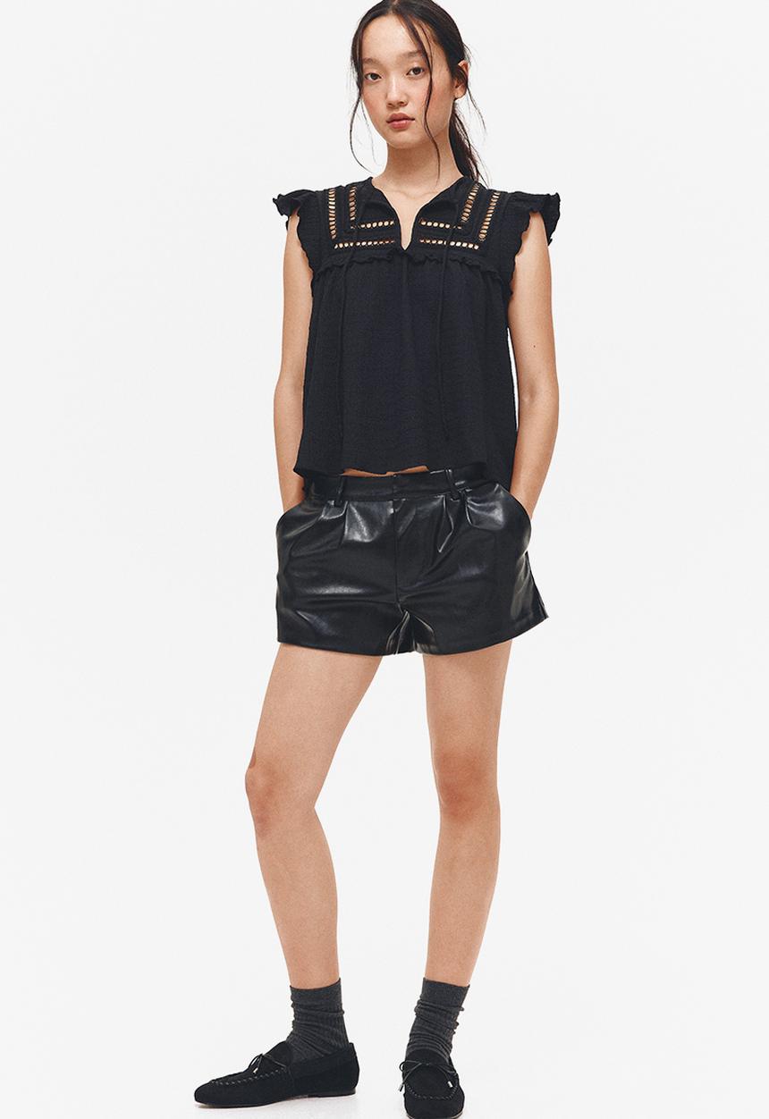 H&M - Textured jersey top - black