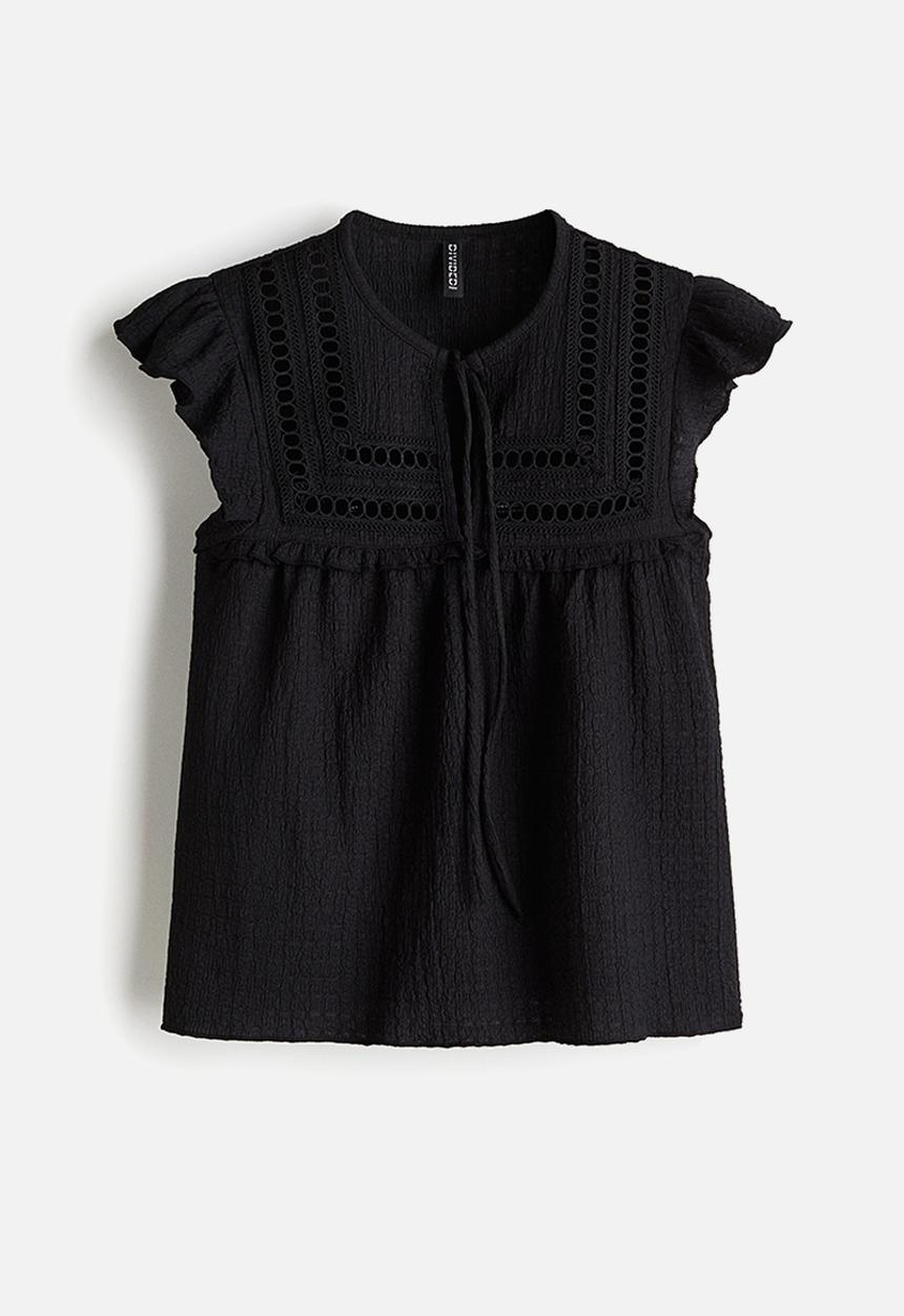 H&M - Textured jersey top - black