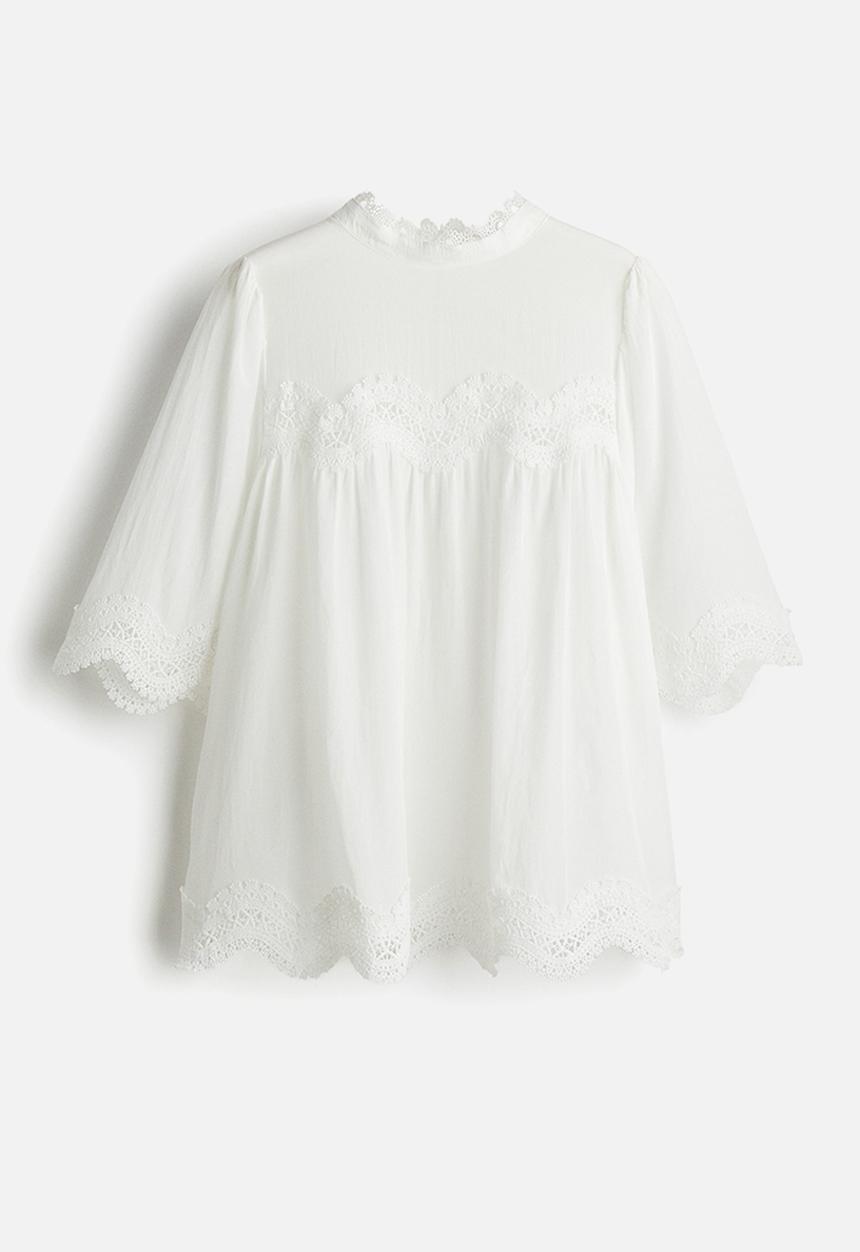 H&M - Lace-trimmed blouse - white