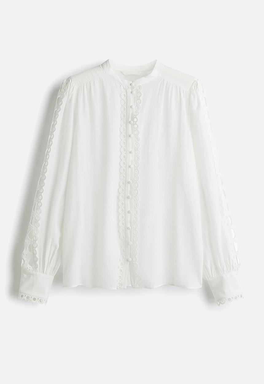 Lace-trimmed blouse - white - 1303736001