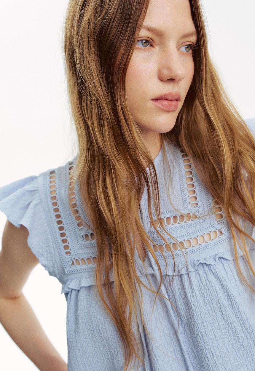 H&M - Textured jersey top - light blue