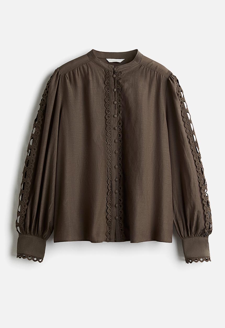 H&M - Lace-trimmed blouse - dark mole