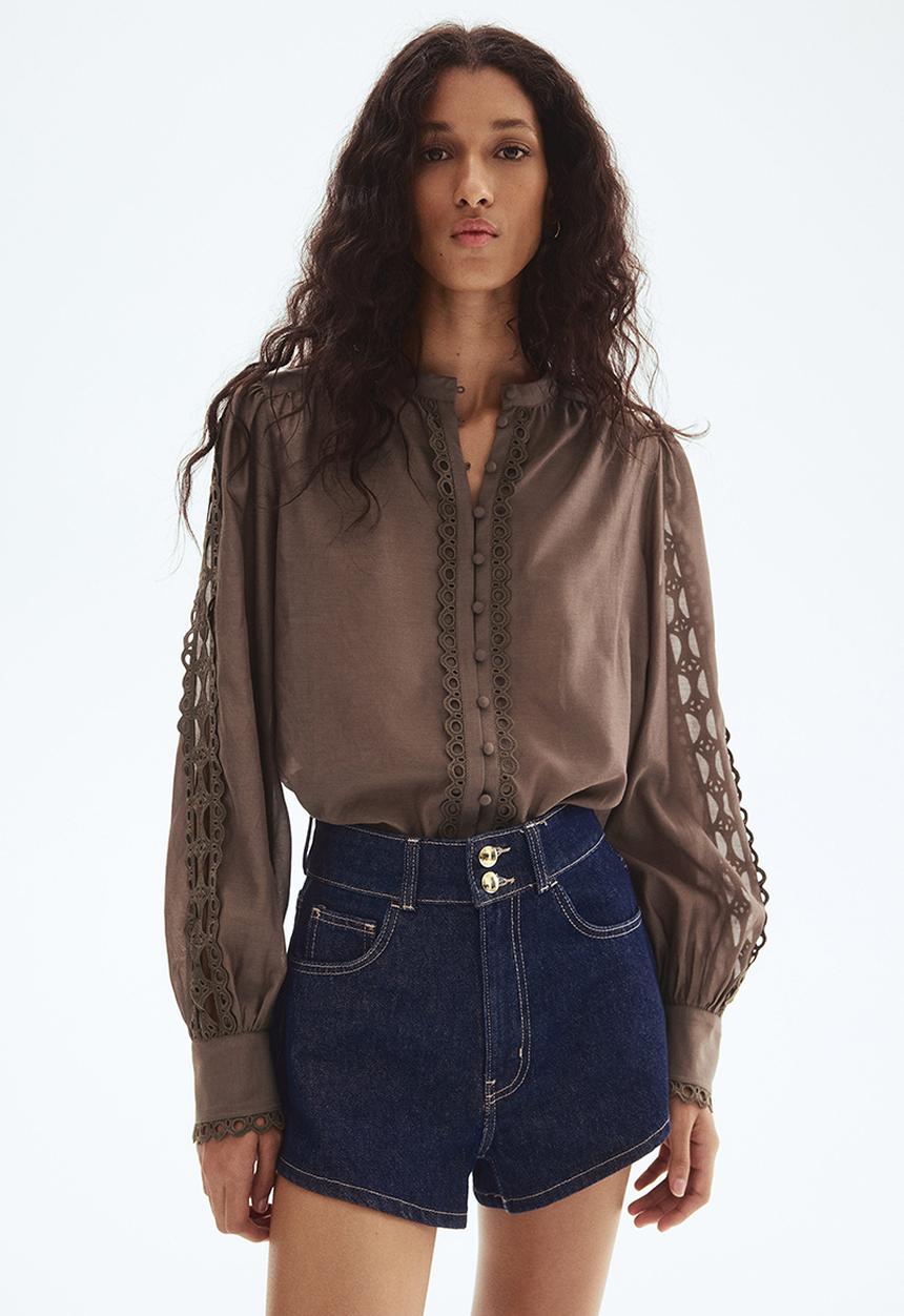 H&M - Lace-trimmed blouse - dark mole