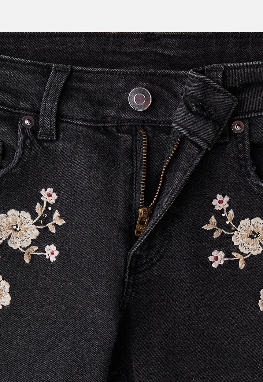 H&M - Flared low jeans - dark grey flowers 