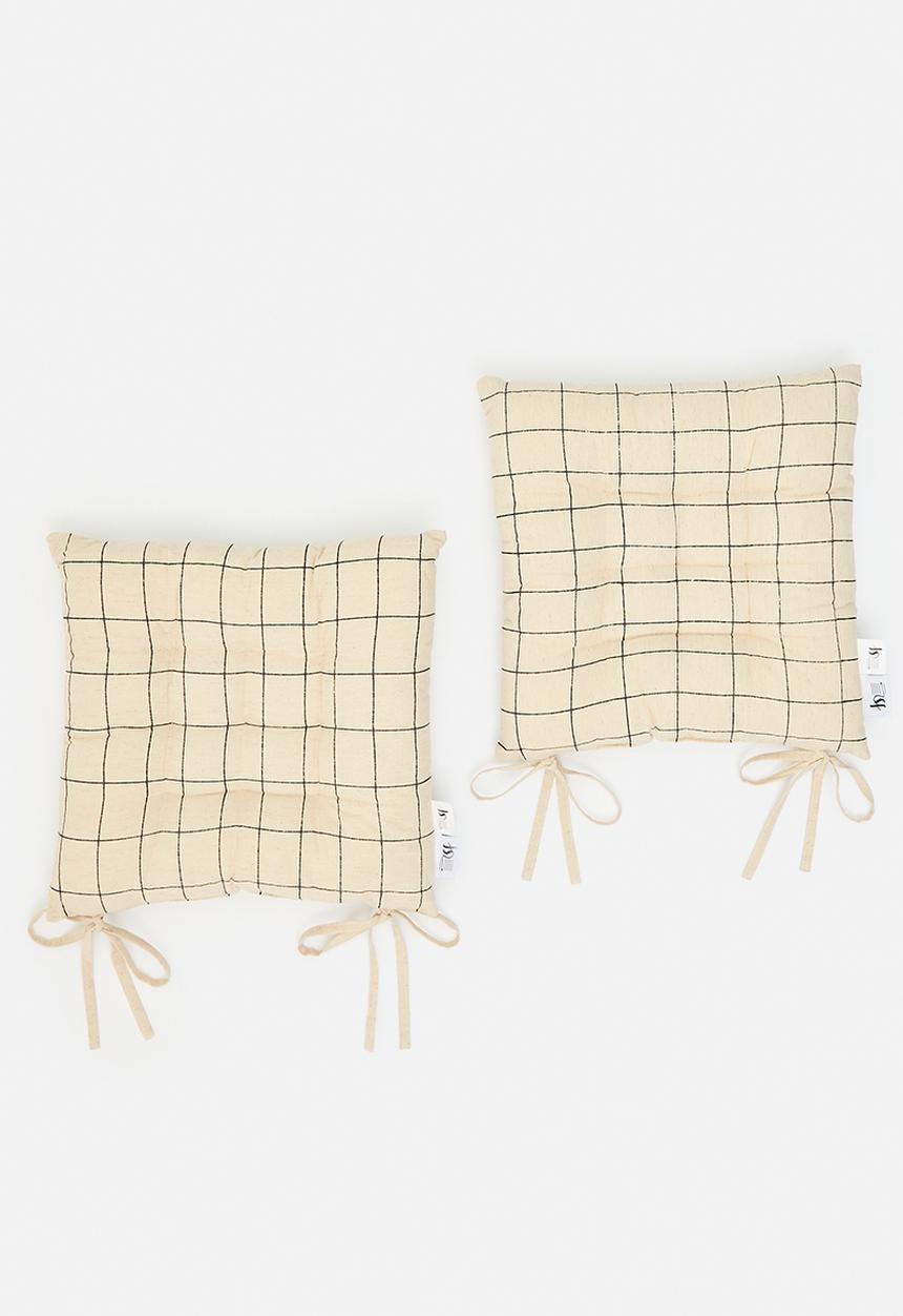 Sixth Floor - Flex Grid Check Seat Pad Set of 2 - Natural