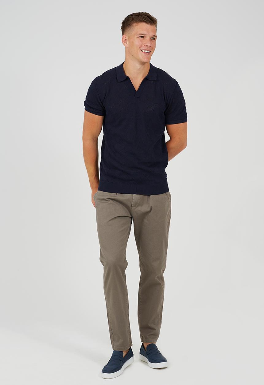 Brave Soul - Short Sleeved Open Collar Knitted Polo - Midnight Navy