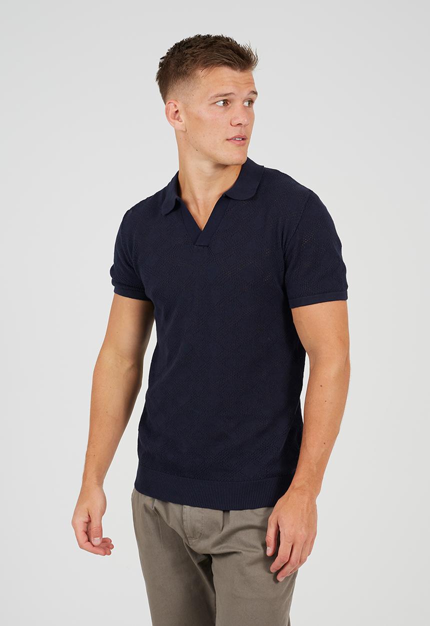 Brave Soul - Short Sleeved Open Collar Knitted Polo - Midnight Navy