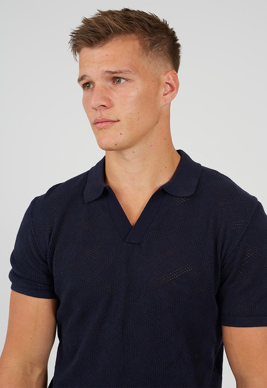 Brave Soul - Short Sleeved Open Collar Knitted Polo - Midnight Navy