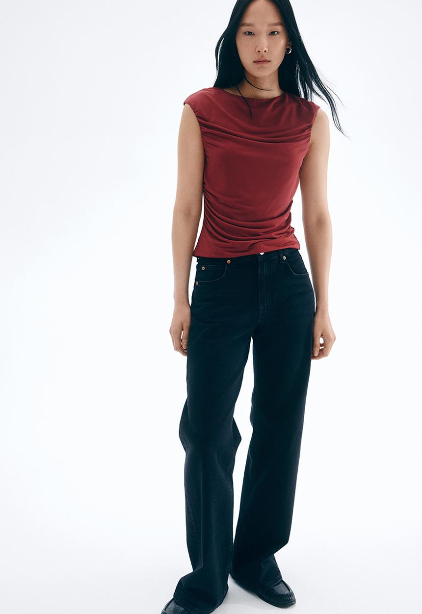 H&M - Draped cap-sleeved top - burgundy