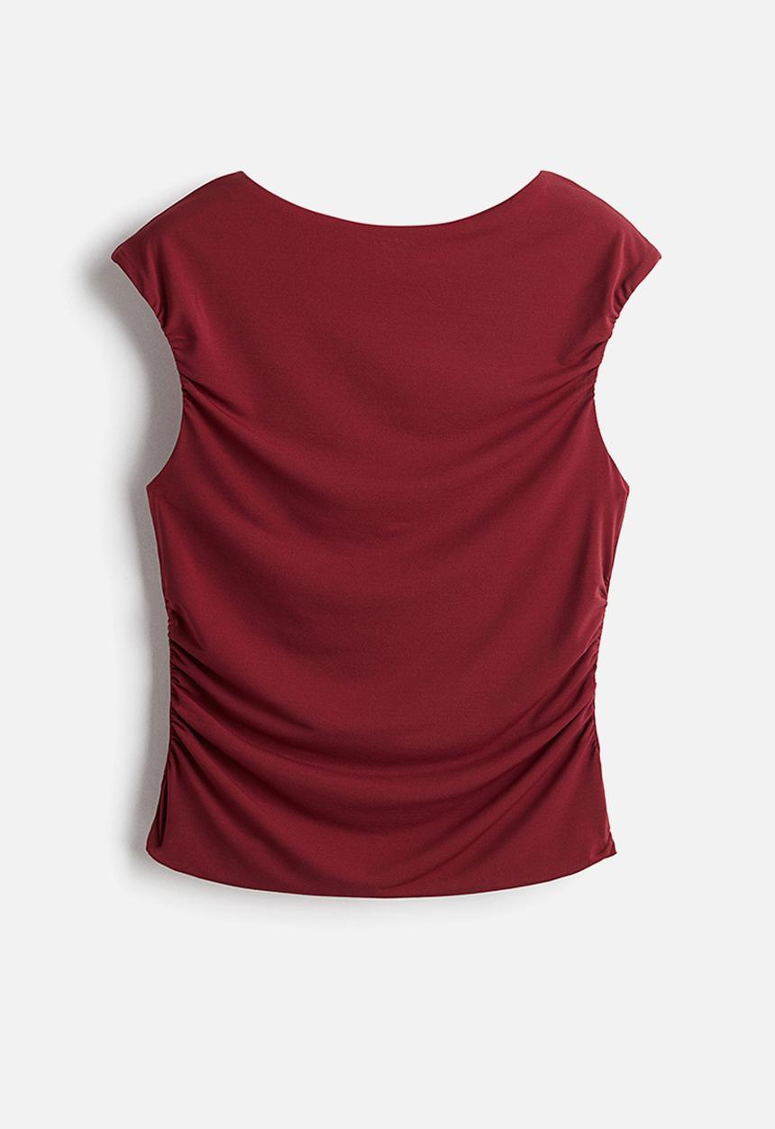 H&M - Draped cap-sleeved top - burgundy