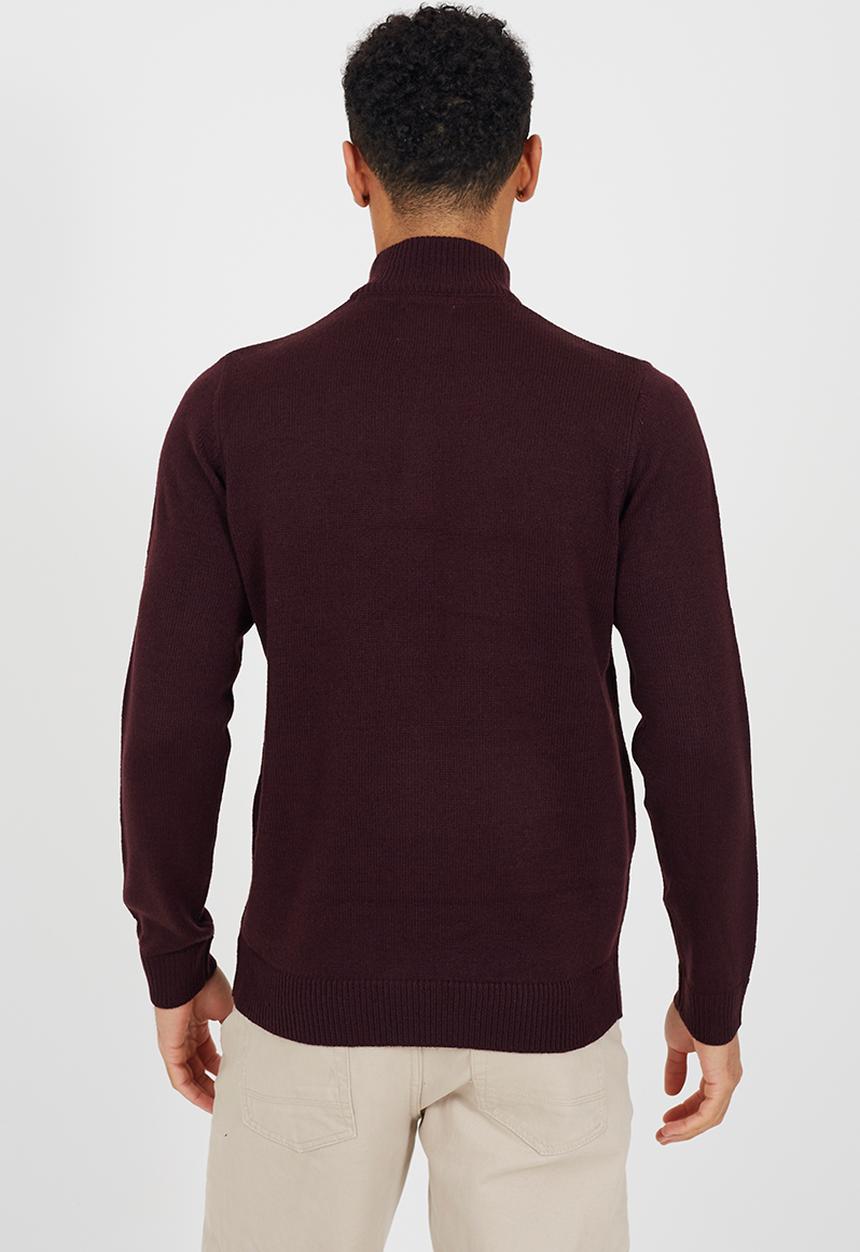 Brave Soul - Quarter Zip Funnel Neck Sweater - Oxblood