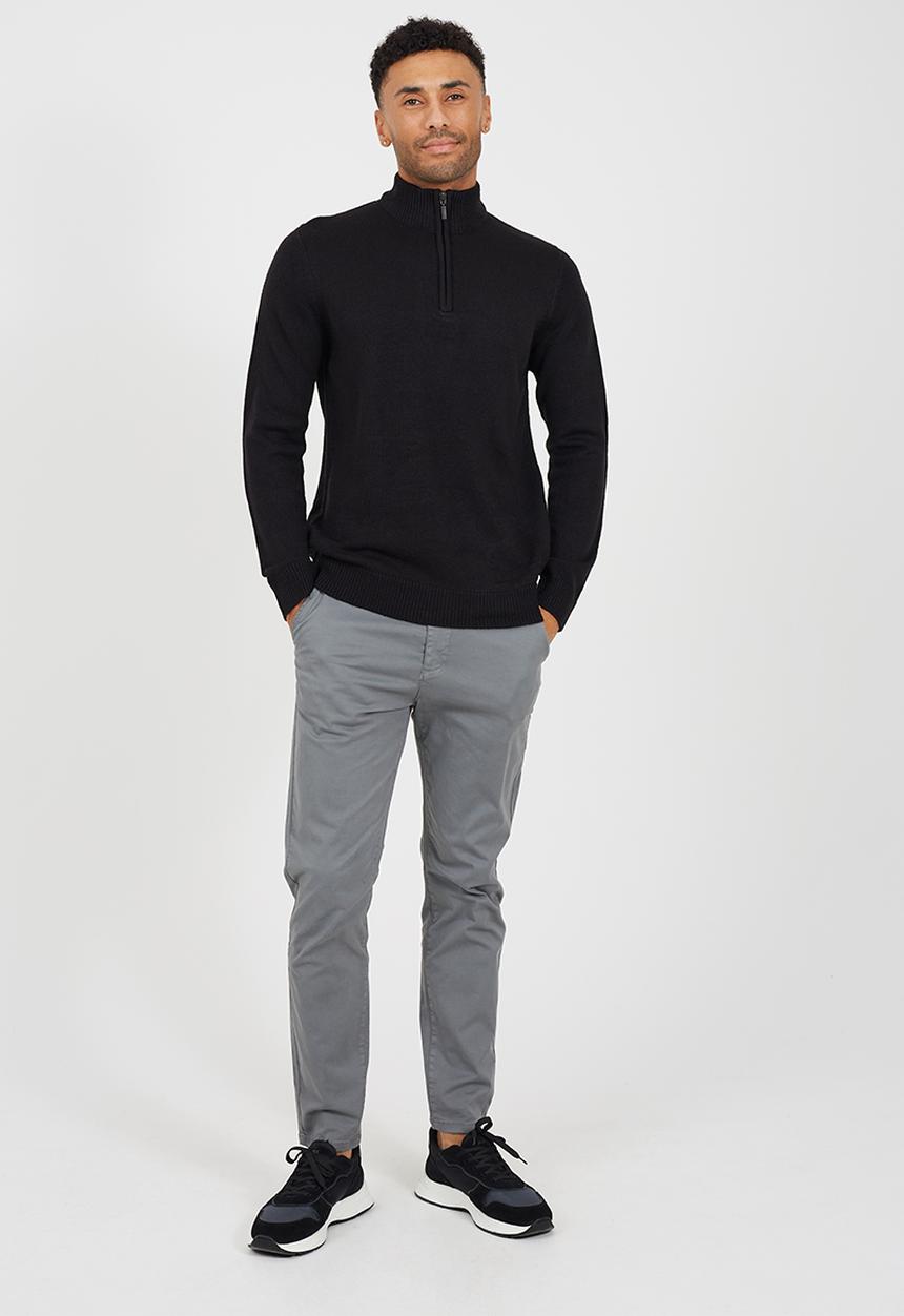 Brave Soul - Quarter Zip Funnel Neck Sweater - Jet Black