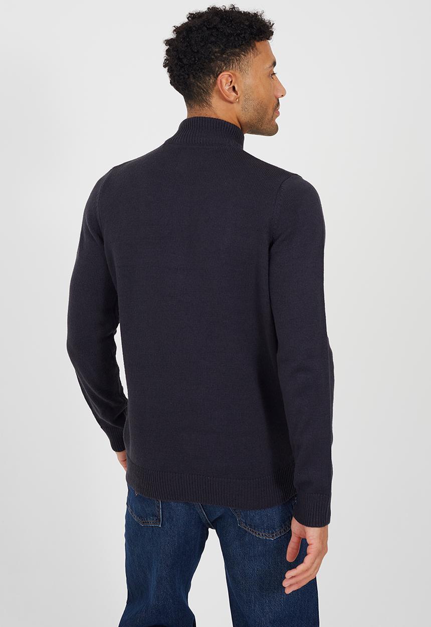 Brave Soul - Quarter Zip Funnel Neck Sweater - Midnight Navy 