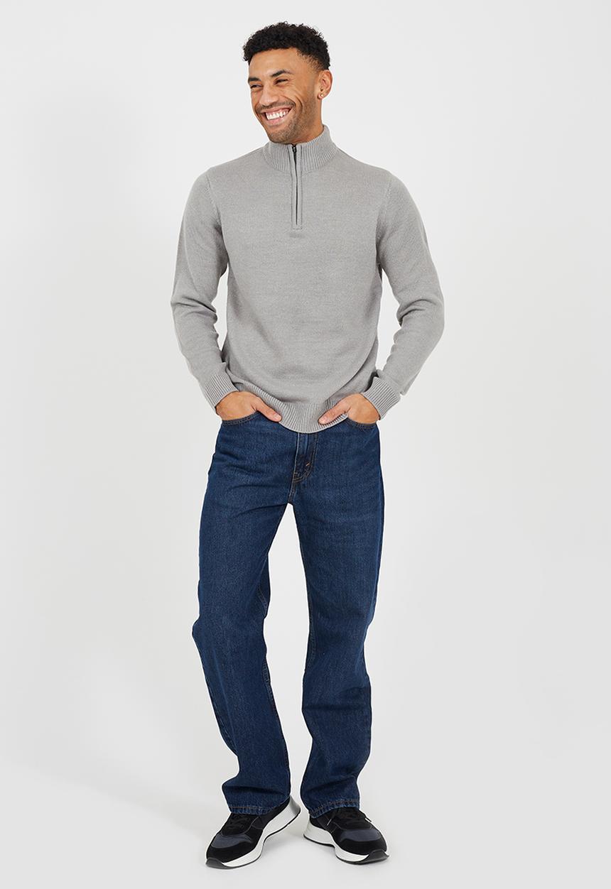 Brave Soul - Quarter Zip Funnel Neck Sweater - Silver Grey Marl 