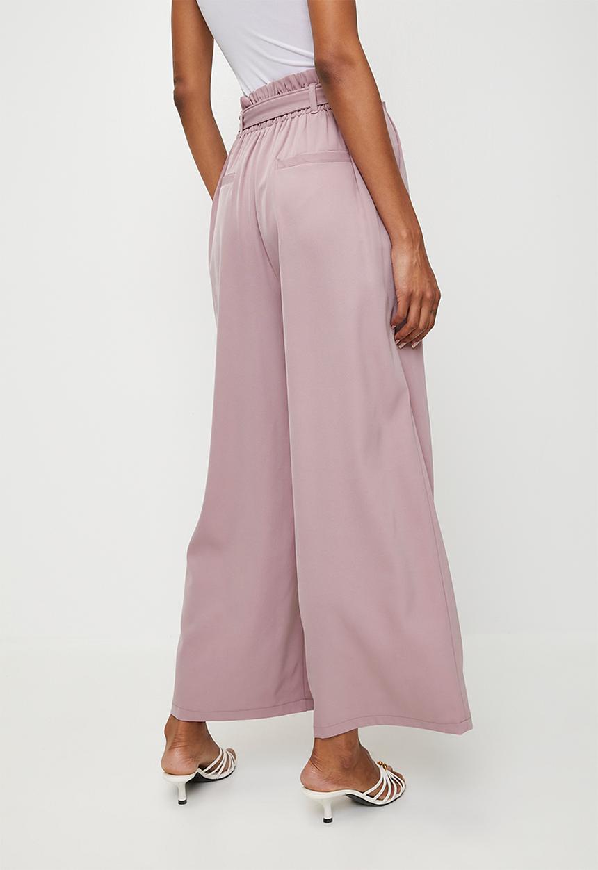 Izabel London - High Wasted Paperbag Trouser with Tie Belt - Dusty Pink