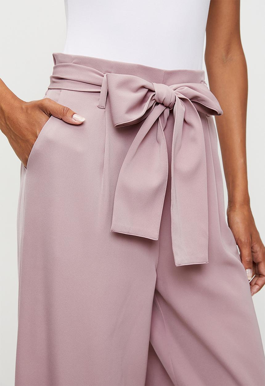 Izabel London - High Wasted Paperbag Trouser with Tie Belt - Dusty Pink