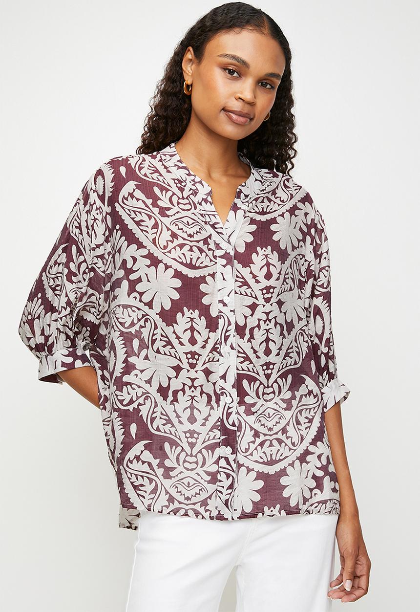 Half sleeve Batwing Blouse - Wine