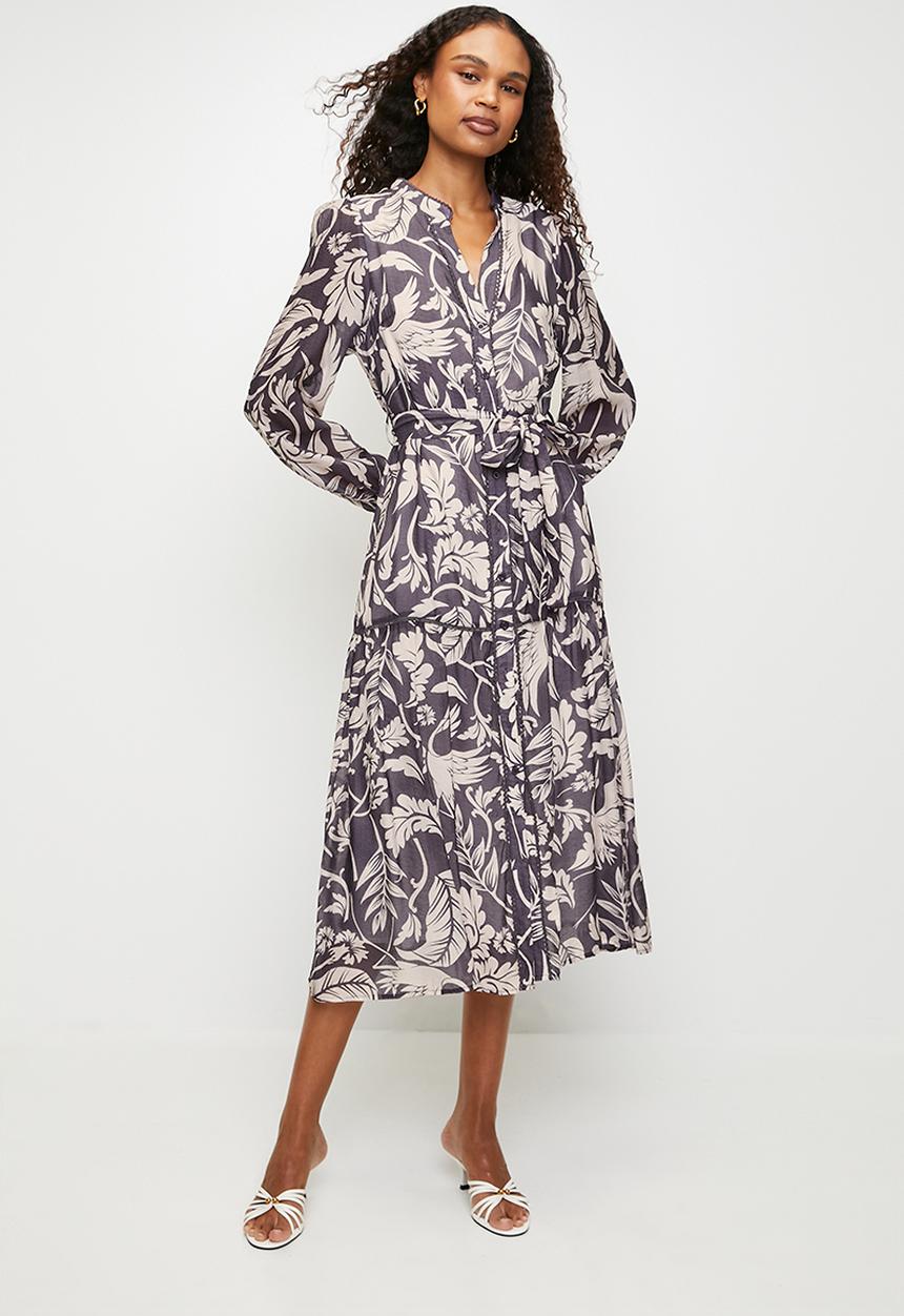 MILLA - Tiered midi dress - Purple floral 