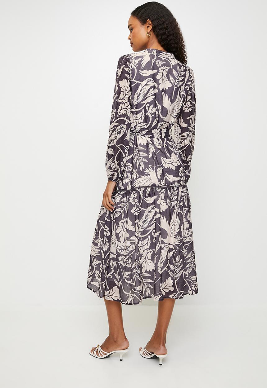 MILLA - Tiered midi dress - Purple floral 