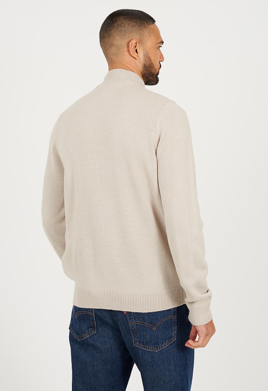 Brave Soul - Quarter Zip Funnel Neck Sweater - Stone