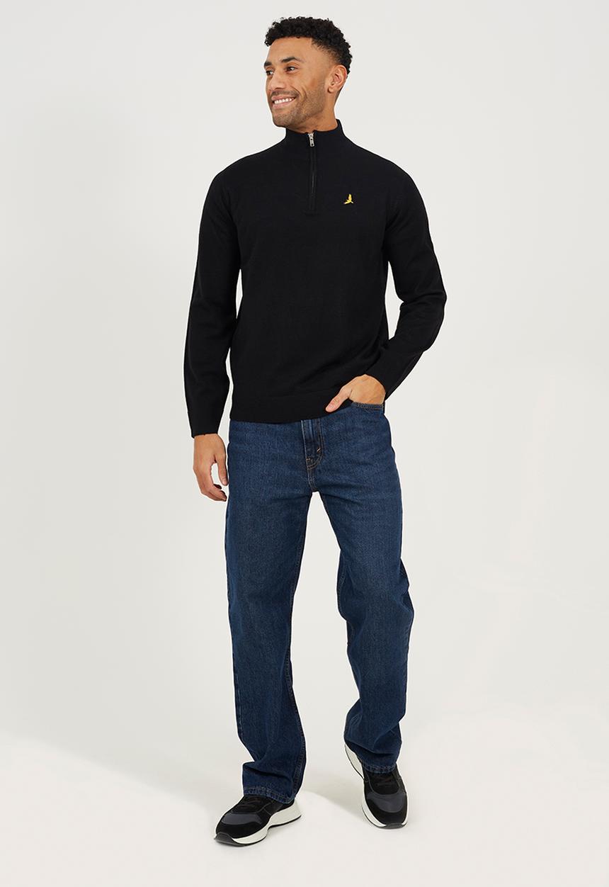 Brave Soul - 1/4 Concealed Zip Finnel Knitted Top - Jet Black