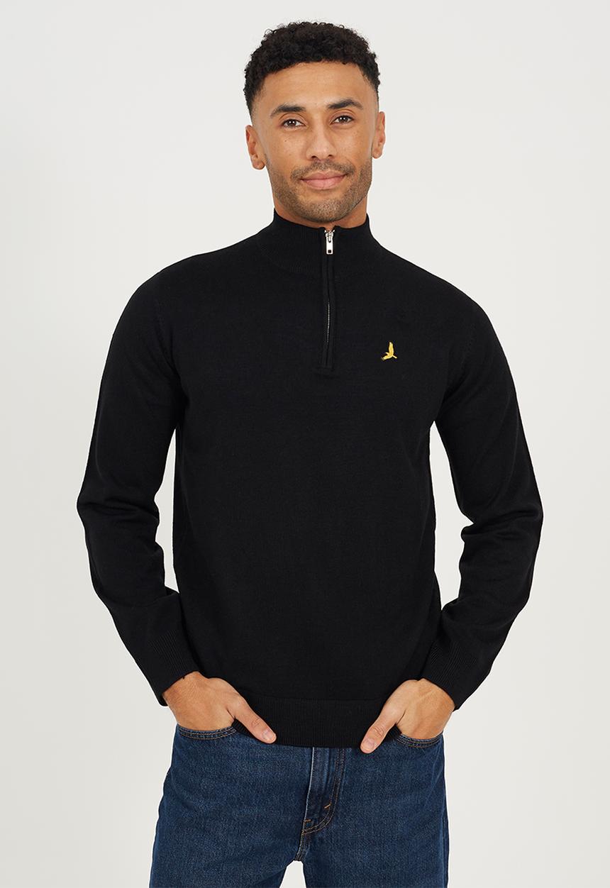Brave Soul - 1/4 Concealed Zip Finnel Knitted Top - Jet Black