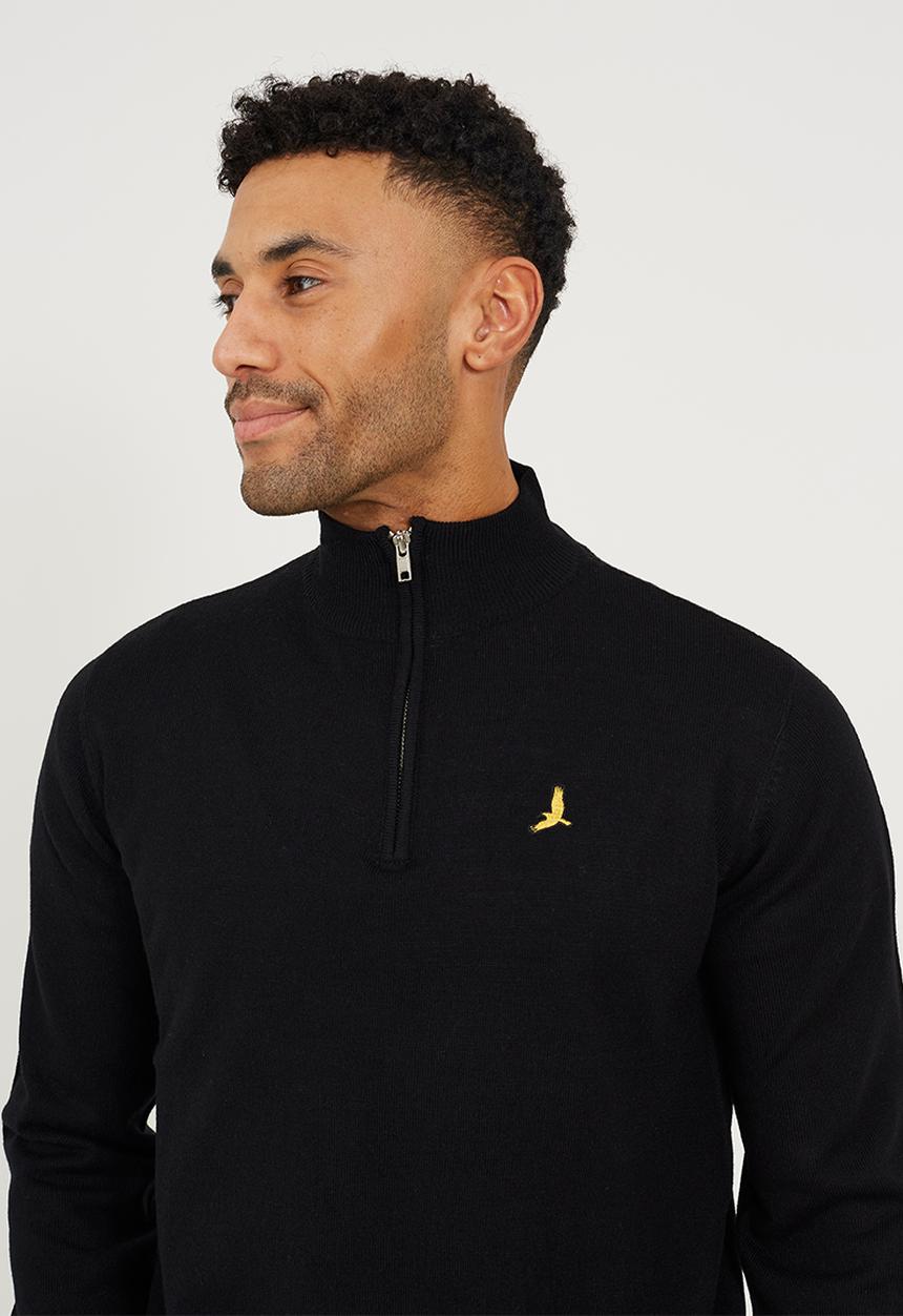 Brave Soul - 1/4 Concealed Zip Finnel Knitted Top - Jet Black