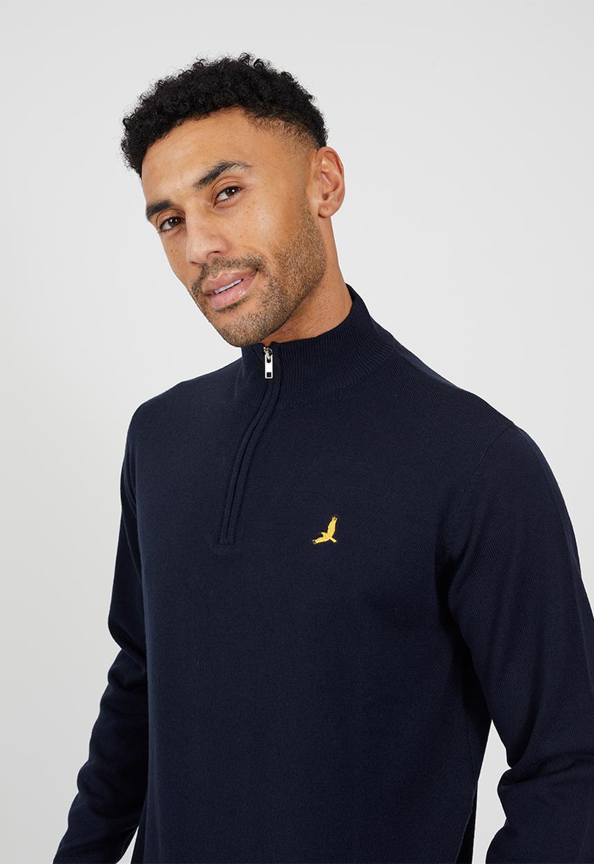 Brave Soul - 1/4 Concealed Zip Knitted Top - Midnight Navy