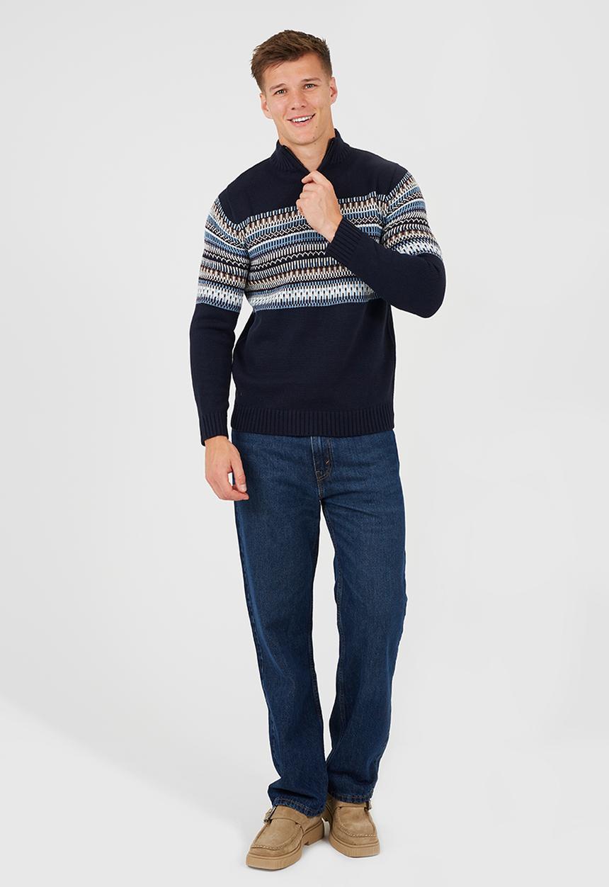 Brave Soul - Quarter Zip Funnel Neck Knitted Jumper - Midnight Navy