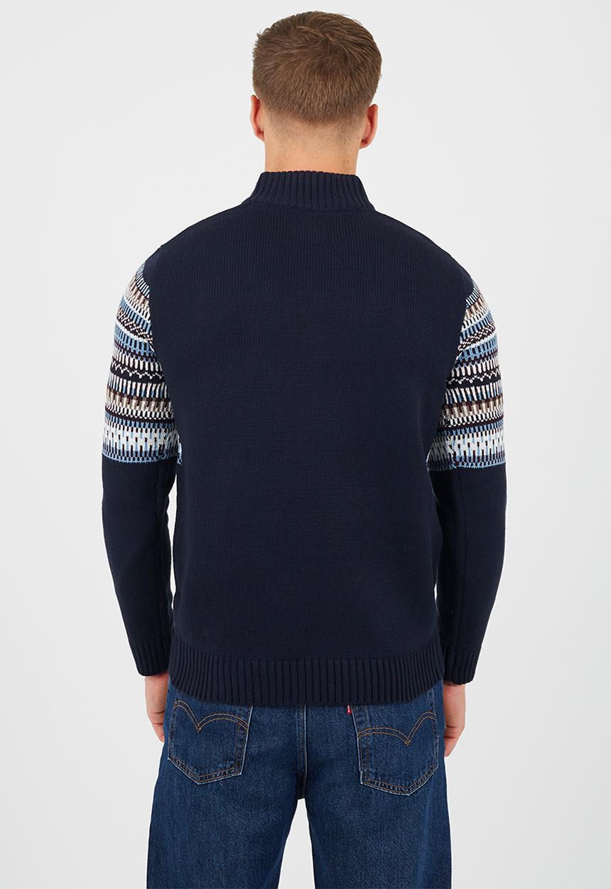 Brave Soul - Quarter Zip Funnel Neck Knitted Jumper - Midnight Navy