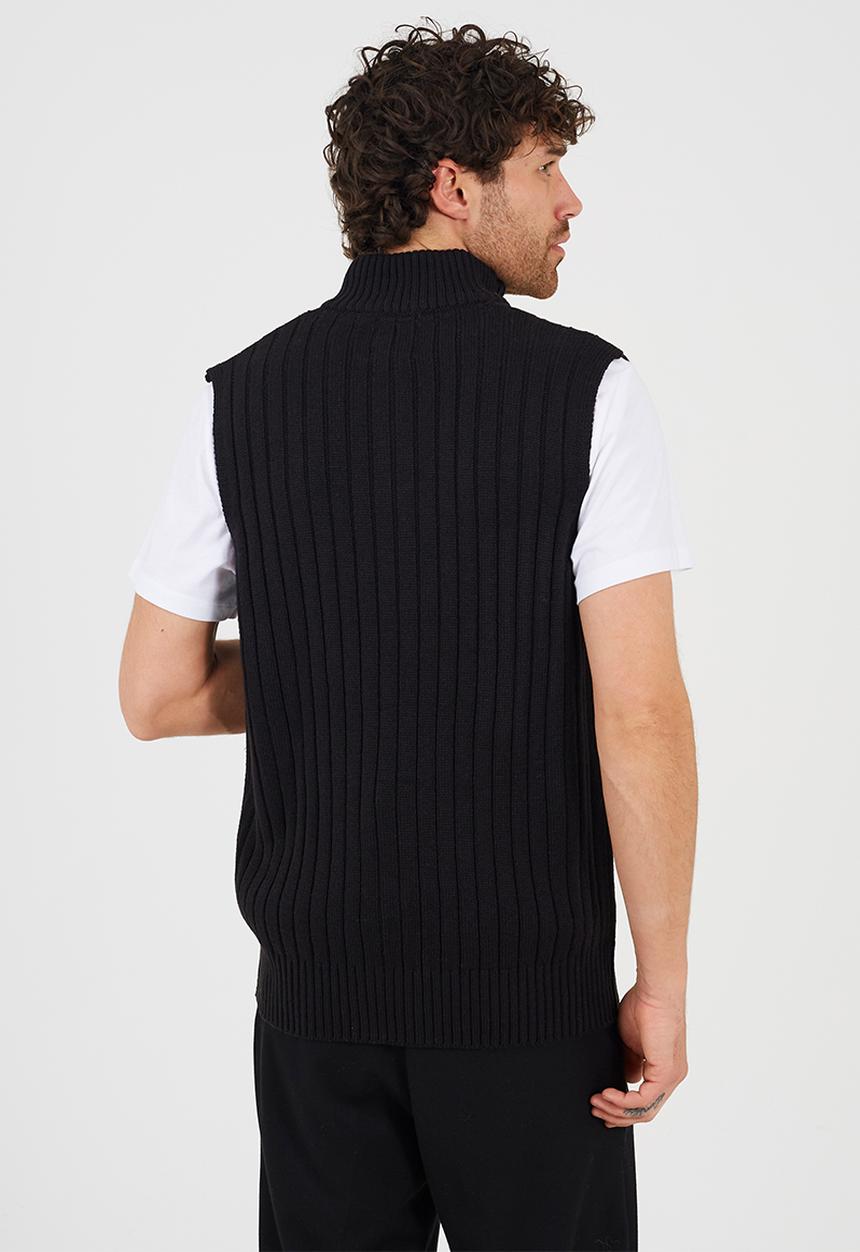 Brave Soul - Sleeveless Quarter Zip Funnel Jumper - Jet Black