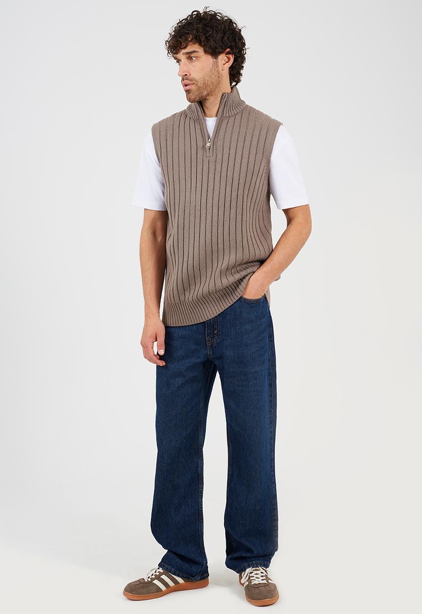 Brave Soul - Sleeveless Quarter Zip Funnel Jumper - Iron Grey